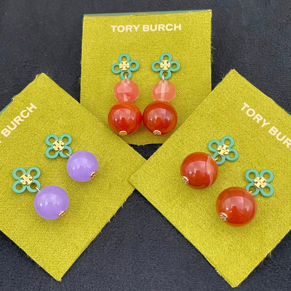 Tory Burch Trendy Floral Alphabet Pearl Agate Earrings